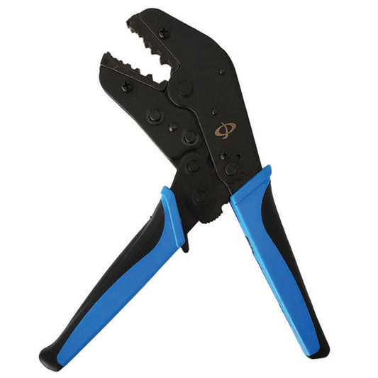 The INF TLH-333 Crimp Tool for RG58 & LMR-195 Cable (.043/.068/.100/.137/.213/.255) features ergonomic handles and a metal jaw, ideal for attaching coaxial connectors to cables and wires with precise manual operation.