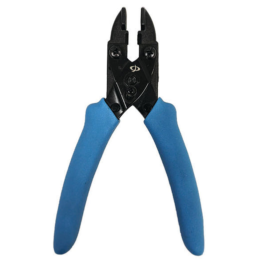 The INF THL-390 Professional Crimp Tool for Telecom Splices features ergonomic grips and heavy-duty black steel jaws, compatible with UR (19–26AWG), UY (22–26AWG), and UG (19–26AWG) connectors. Shown against a plain white background.
