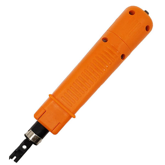 The INF Impact Punchdown Tool - 110/88 Style features an orange body, black metal tip, and reversible blade for inserting wires into insulation-displacement connectors in network or telephone cabling.