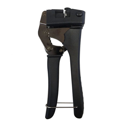 The INF Multipair 110 Style Punch-Down Tool for 90 Degree Jacks is a black and silver handheld device with a grip handle and metal spring, similar to livestock ear taggers.