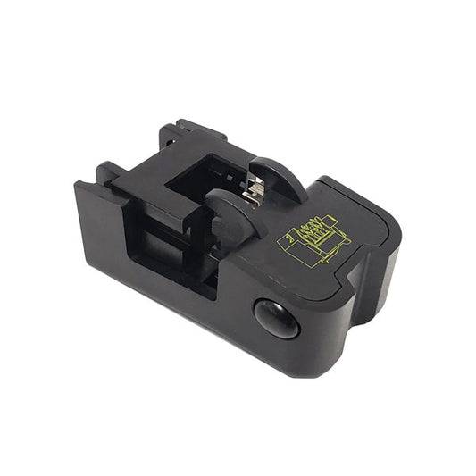 The INF 90 Degree Die Set for Punch-Down Tool is a black, rectangular tool with metal prongs and a yellow diagram, designed for connecting electronic components to 110 style jacks.