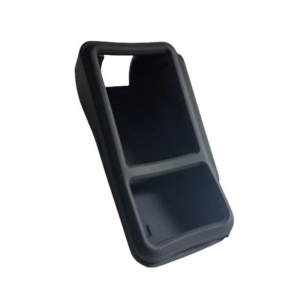 A black, rectangular plastic car dashboard tray with two compartments fits in your vehicle console—perfect for storing small items like the MAI Verifone V400m-RUBBER polyurethane protective enclosure case or other terminal accessories.