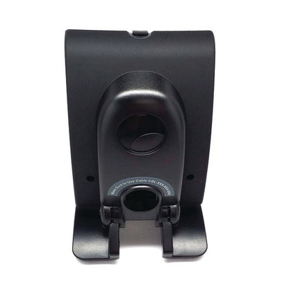 The PCPOS Systems black plastic wall mount bracket features cable management holes and is designed to securely hold and organize devices such as the Honeywell Genesis 7580 barcode scanner or USB barcode scanners.