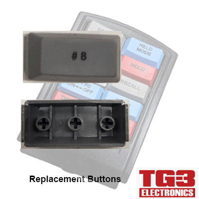 The #8 replacement button from the TG3 Bump Bar Key Caps NUMBERS, BLANK & SYMBOL collection by PCPOS Systems A2 is essential for drive-thru kitchen video systems, featuring a multi-colored keypad with attachment points and TG3 Electronics branding.