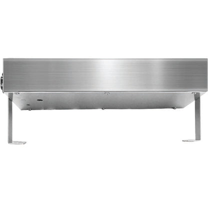 A stainless steel under-cabinet range hood is pictured, making it perfect to pair with the PCPOS Systems 8 Channel Commercial Kitchen Timer— a digital LED chef timer with reminder function and loud alarm for any modern cooking space.