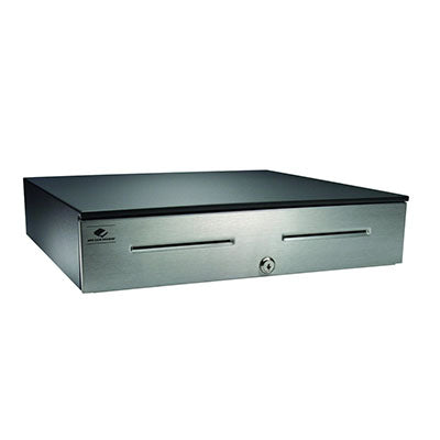 The PCPOS Systems APG JB320-BL1816-C-K2 4000 Series Cash Drawer is a heavy-duty, black metal cash drawer measuring 18″x16″, equipped with a lock and two bill slots on the front. Designed for high-volume point-of-sale environments, it features robust construction, coin roll storage, and is keyed-alike with an A2 key. Compatible with the 320 MultiPRO interface, this cash drawer is ideal for retail or other POS systems.