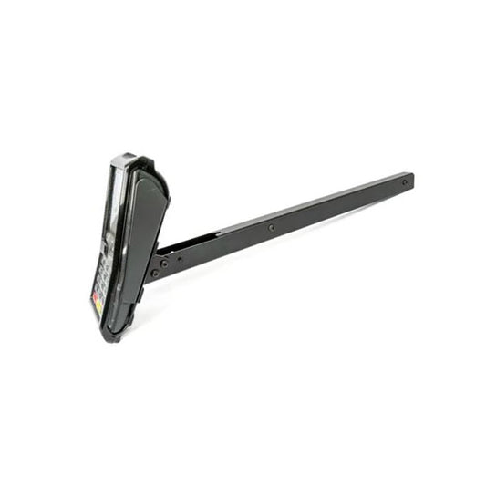 A MainTech - 12” Drive Thru Stick with optional RED MCD Stick Adapter for the Verifone P400 Debit Terminal Mounting Bracket by MainTech99 is shown, partially extended to display its sturdy and compact design.