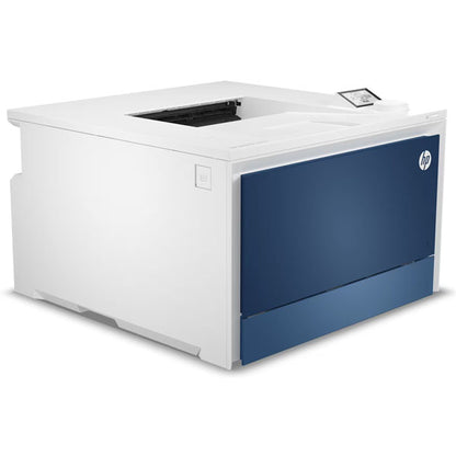 The HP LaserJet Pro 4201dn Colour Printer by PCPOS Systems combines a sleek white and blue design with a top-right corner control panel, ideal for high-demand environments, offering seamless access to high-quality printing.