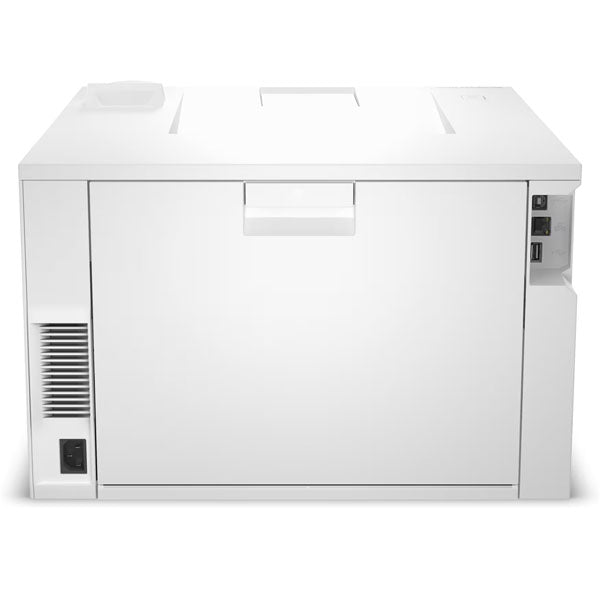 The HP LaserJet Pro 4201dn Colour Printer by PCPOS Systems is a compact, white office printer with a minimalist design, perfect for high-demand environments. It features an easy-to-grip handle on the front panel and discreetly placed side ports, enhancing its sleek appearance.