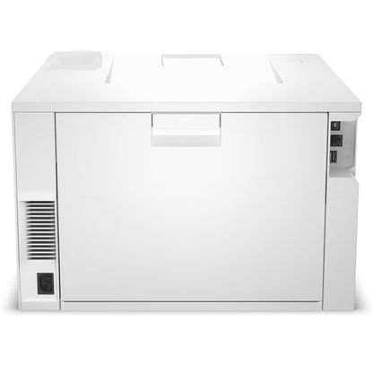 The HP LaserJet Pro 4201dn Colour Printer by PCPOS Systems is a compact, white office printer with a minimalist design, perfect for high-demand environments. It features an easy-to-grip handle on the front panel and discreetly placed side ports, enhancing its sleek appearance.