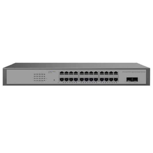 The PCPOS Systems 24 Ports Web Smart Managed Gigabit PoE Switch features 24 Ethernet ports, 2 SFP-RJ45 uplink ports, and rack-mount design for seamless network connectivity and VLAN support in offices or data centers.