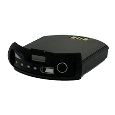 A compact, rectangular black RF99 device with a curved front edge features buttons and icons on the front, gold connectors on top, and a long-lasting battery. Its portable and compatible with the 3M/PAR G5 Drive-Thru Headset System.