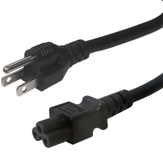 The INF NCR PART #: 1449-C115-0037 ithaca 8000 straight blade power cord is a black, 12-foot UL approved 5-15P to C5 (cloverleaf) cable with three-prong plug and three-slot connector, displayed against a white background.