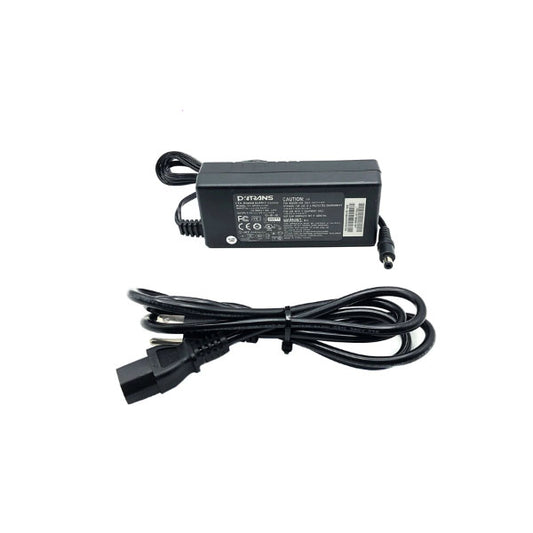 A black PCPOS Systems Protran Power Supply (Input: 100-240V 1.6A 60Hz, Output: 19V 3.16A 60W) with a rectangular box label and two attached cords—one with a standard plug and one with a round connector—is shown on a white background.