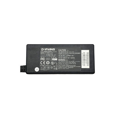 A rectangular black USED Like New Protran Power Supply (Input: 100-240V 1.6A 60Hz, Output: 19V 3.16A 60W) features technical details, certification icons, caution and warning notices, and a barcode sticker on its surface.