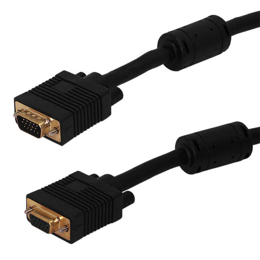 An INF NCR 1449-C036-0046 SVGA HD15 male-to-female cable (15ft, CL2/FT4) with gold-plated pins is shown side by side on a white background.