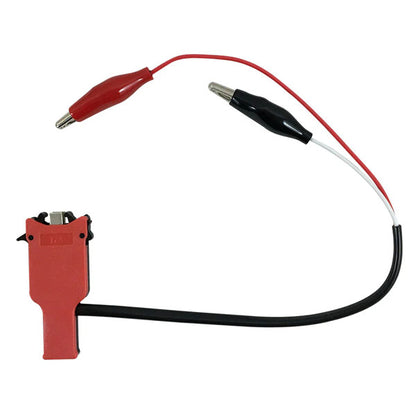 The INF Bix Test Probe Clip (BIX17A) is a red and black automotive fuse holder with alligator clips (one red, one black) and black/white wires, ideal for electrical testing.