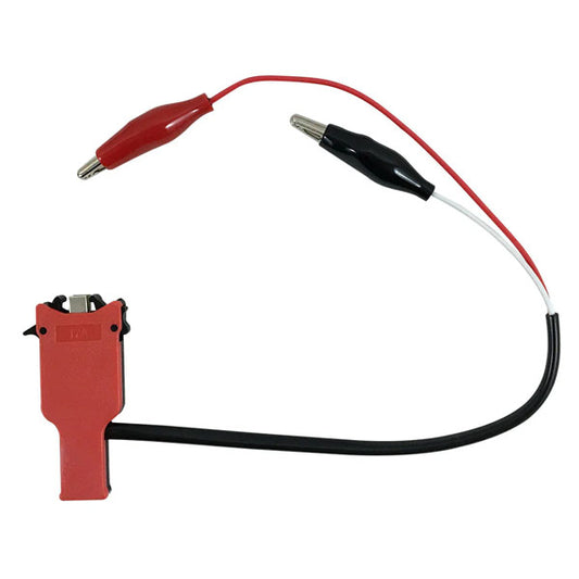 The INF Bix Test Probe Clip (BIX17A) is a red and black automotive fuse holder with alligator clips (one red, one black) and black/white wires, ideal for electrical testing.