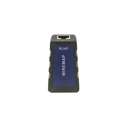 The INF Network Cable Tester & Wire Tracer for RJ45 UTP/STP Cables is a compact black device labeled WIREMAP, featuring an Ethernet port on top and a blue front panel, shown against a white background.