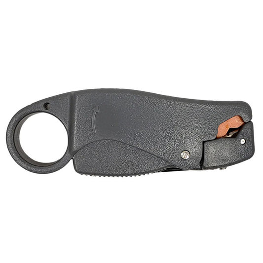 The INF Professional Strip Tool for Coaxial Cables (RG58, RG59, RG62 & RG6) features a black circular handle and three blades for precise stripping.