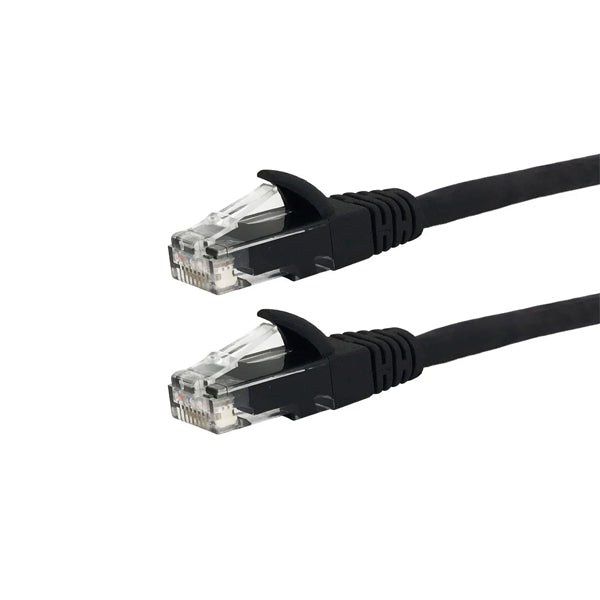 Two black PCPOS Systems Telequip Coin Dispenser Cables with clear RJ45 connectors are shown on a white background, ideal for POS connections.