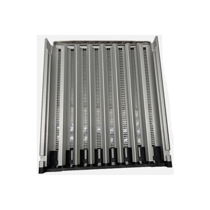 The CPI Telequip T-Flex Canadian Coin Cannister is a metal tray with multiple parallel slots and perforations for organizing coins, shown from above on a white background.