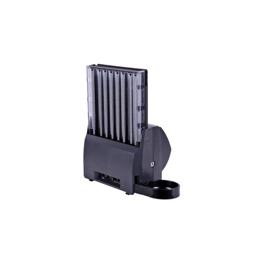 The CPI T-Flex Canadian Coin Dispenser is a black device with a vertical, transparent coin storage compartment and a round dispensing tray at the front, designed for convenient coin handling.