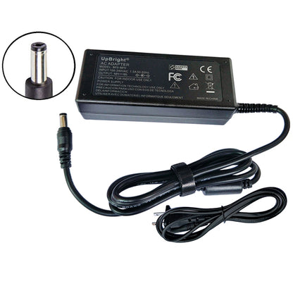 The PCPOS Systems Telequip T-Flex Automatic Coin Dispenser 310-381LD AC/DC Adapter Power Supply features a long black cord with a cylindrical tip and standard plug, ideal for your dispenser needs.