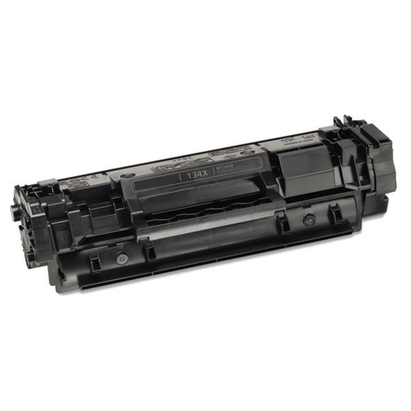 The PCPOS Systems Compatible Toner Cartridge Replacement for HP LaserJet M209dw is a black cartridge with ridges, slots, and a "134X" label on top, shown against a white background.