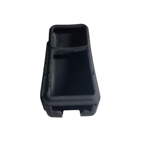 A black, rectangular MAI Verifone V400m-RUBBER polyurethane protective enclosure case with two compartments, ideal for organizing accessories or storing your Verifone V400m device, displayed against a white background.