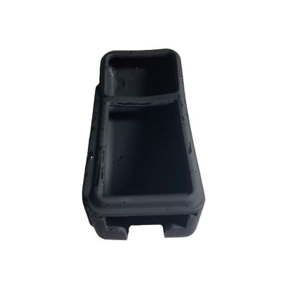 A black, rectangular MAI Verifone V400m-RUBBER polyurethane protective enclosure case with two compartments, ideal for organizing accessories or storing your Verifone V400m device, displayed against a white background.