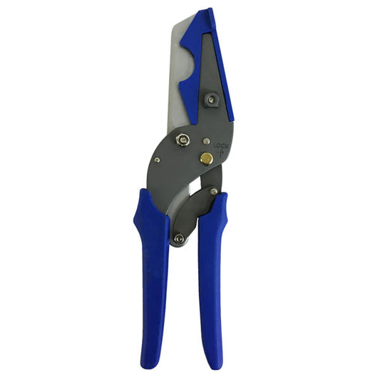 The INF Wiring Duct/Raceway Cutting Tool is a blue and gray multi-cutter with a straight blade and locking mechanism, ideal for cutting plants, small branches, or light materials such as wiring ducts.