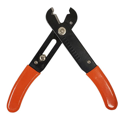 The INF Precision Wire Stripper/Cutter (10AWG–30AWG, 0.5mm–4.0mm) features ergonomic orange plastic handles and a black metal body, displayed open against a white background.