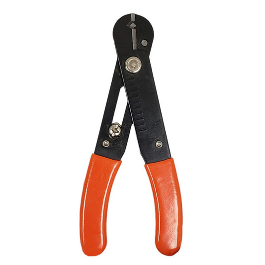 INF Precision Wire Stripper/Cutter (10AWG–30AWG, 0.5mm–4.0mm) features durable black metal jaws and bright orange ergonomic handles, shown partially open.